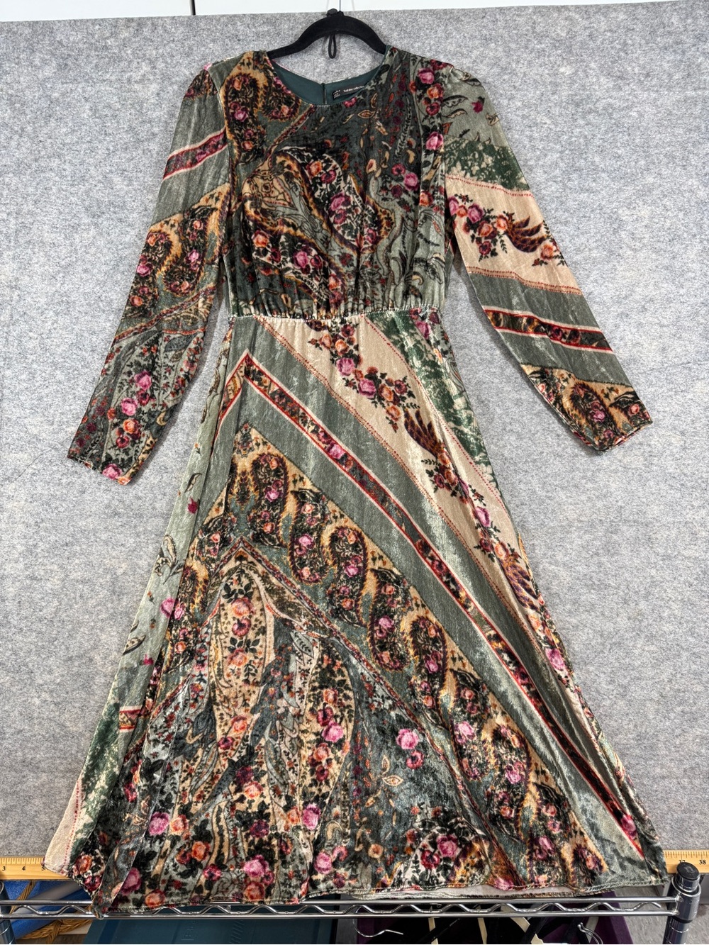 Zara Trafaluc Velvet Midi Dress Paisley Floral Boho Small Whimisgoth Fairy Fall - Picture 6 of 13